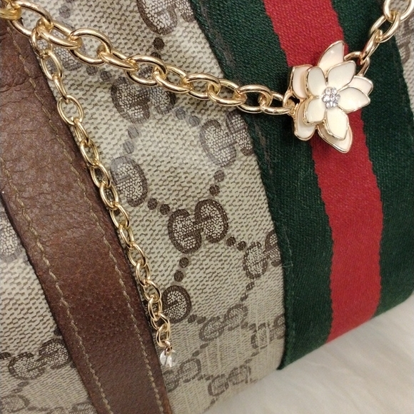 Luxury Purse Chain Camelia Plumeria Flower w Simulated Diamond Gold tone - Picture 8 of 12